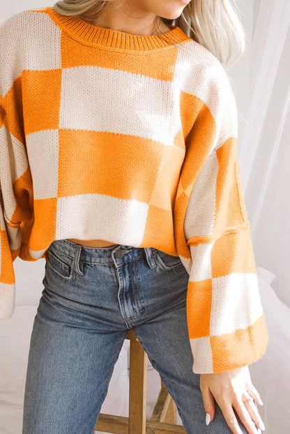 Checkered Bishop Sleeve Sweater