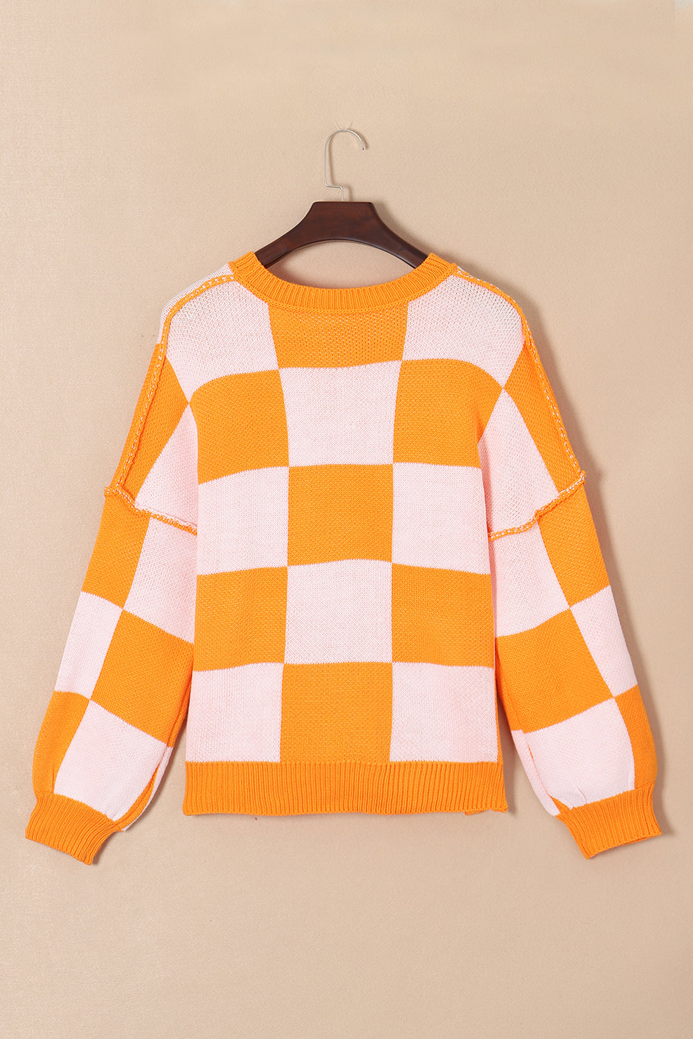 Checkered Bishop Sleeve Sweater