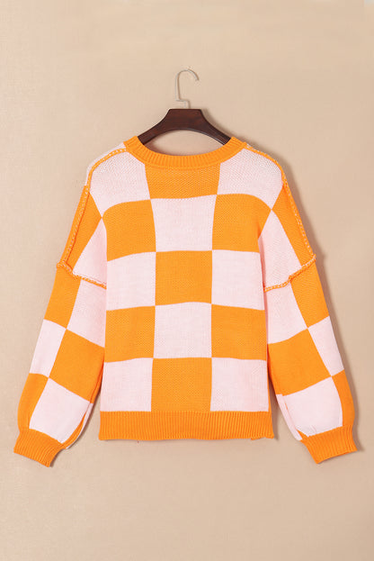 Checkered Bishop Sleeve Sweater