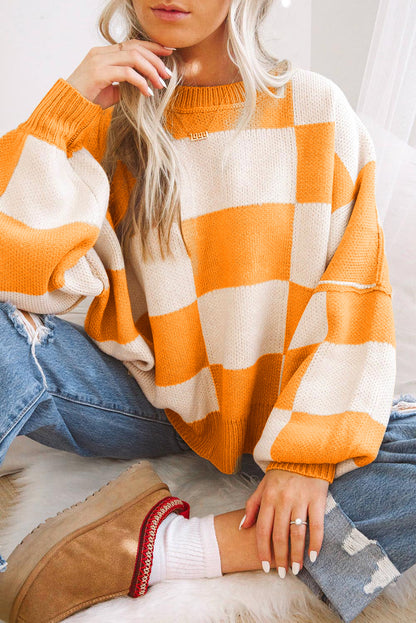 Checkered Bishop Sleeve Sweater