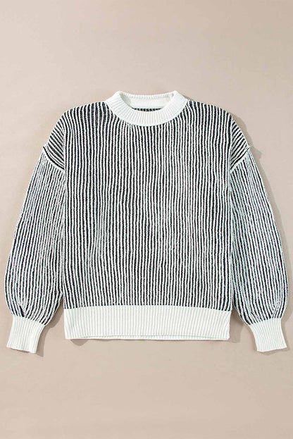 Striped Textured Knit Loose Sweater