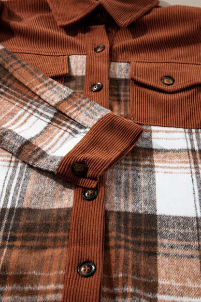 Plaid Corduroy Patchwork Chest Pocket Shacket