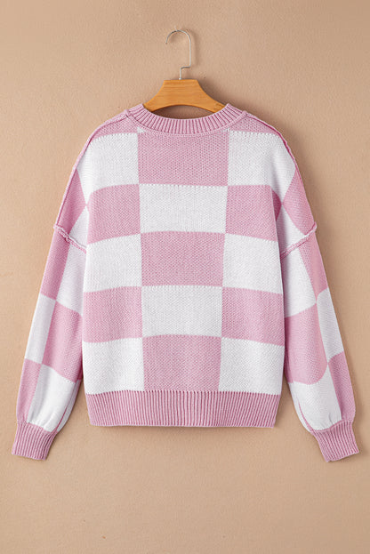 Checkered Bishop Sleeve Sweater