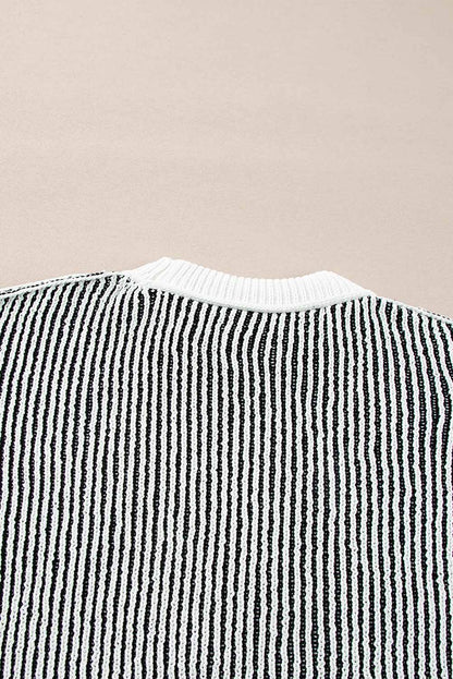 Striped Textured Knit Loose Sweater