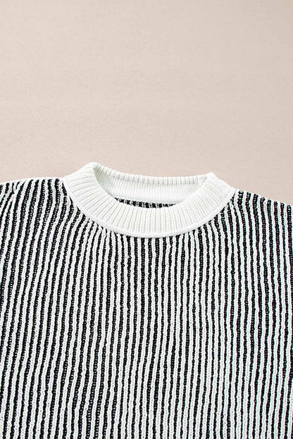 Striped Textured Knit Loose Sweater