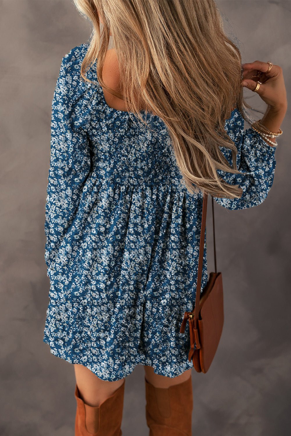 Floral Print Sweetheart Neck Shirred Back Mini Dress