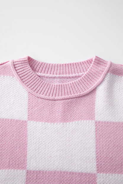 Checkered Bishop Sleeve Sweater