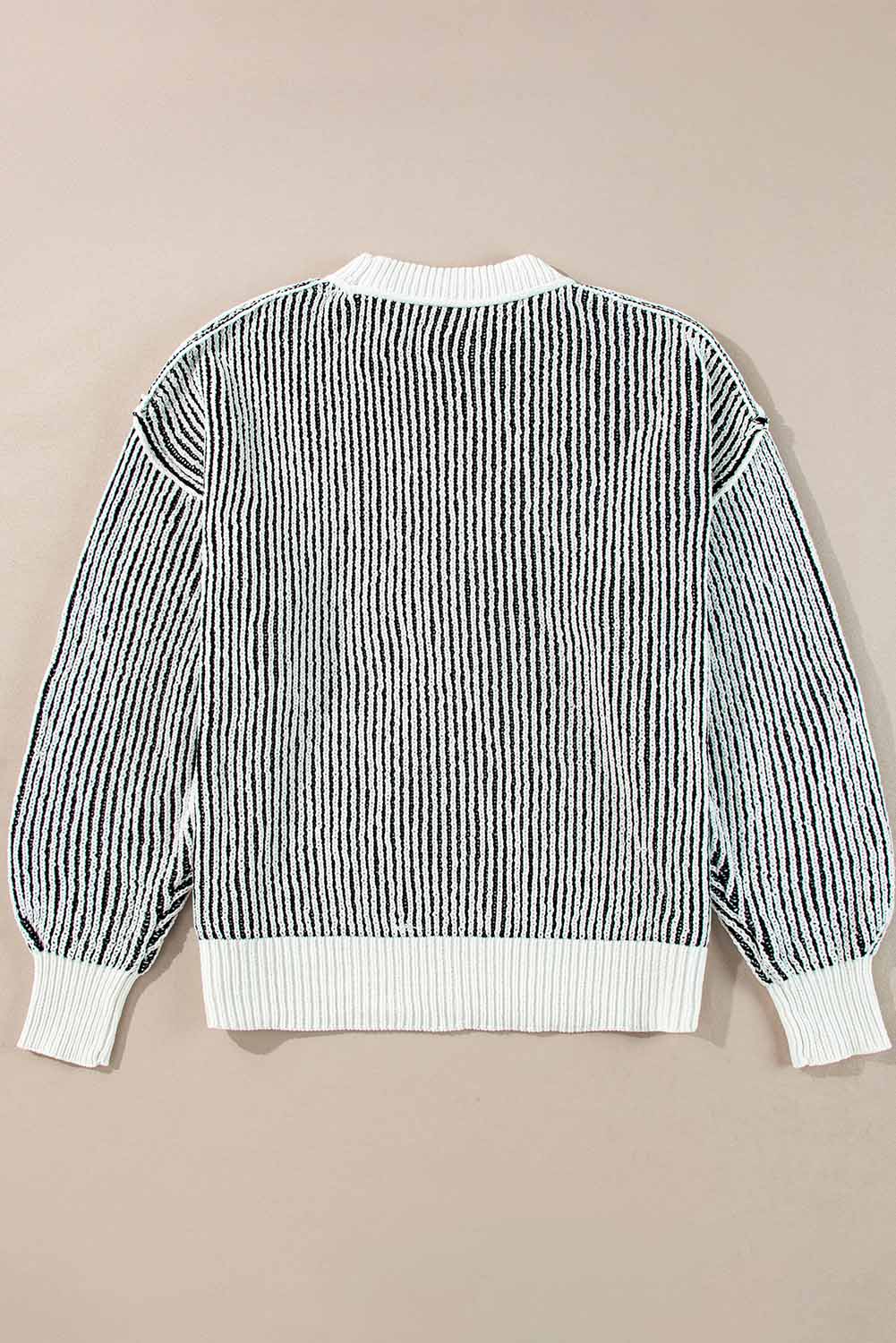 Striped Textured Knit Loose Sweater