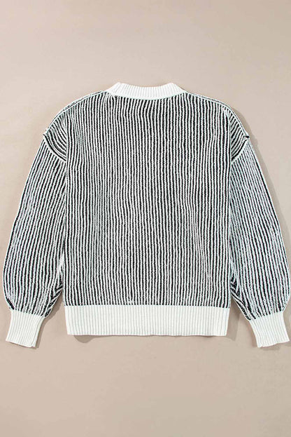 Striped Textured Knit Loose Sweater