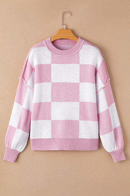 Checkered Bishop Sleeve Sweater